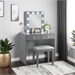 Pemberly Row Makeup Vanity and Stool Set 10 Lights USB Power Outlet in Gray