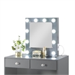 Pemberly Row Makeup Vanity and Stool Set 10 Lights USB Power Outlet in Gray
