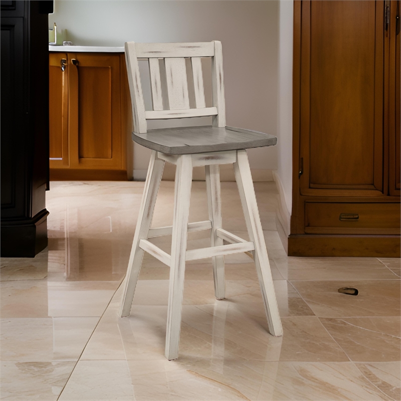 Pemberly Row 29 Inch Bar Height Swivel Chair Set of 2 Vertical Slat Back