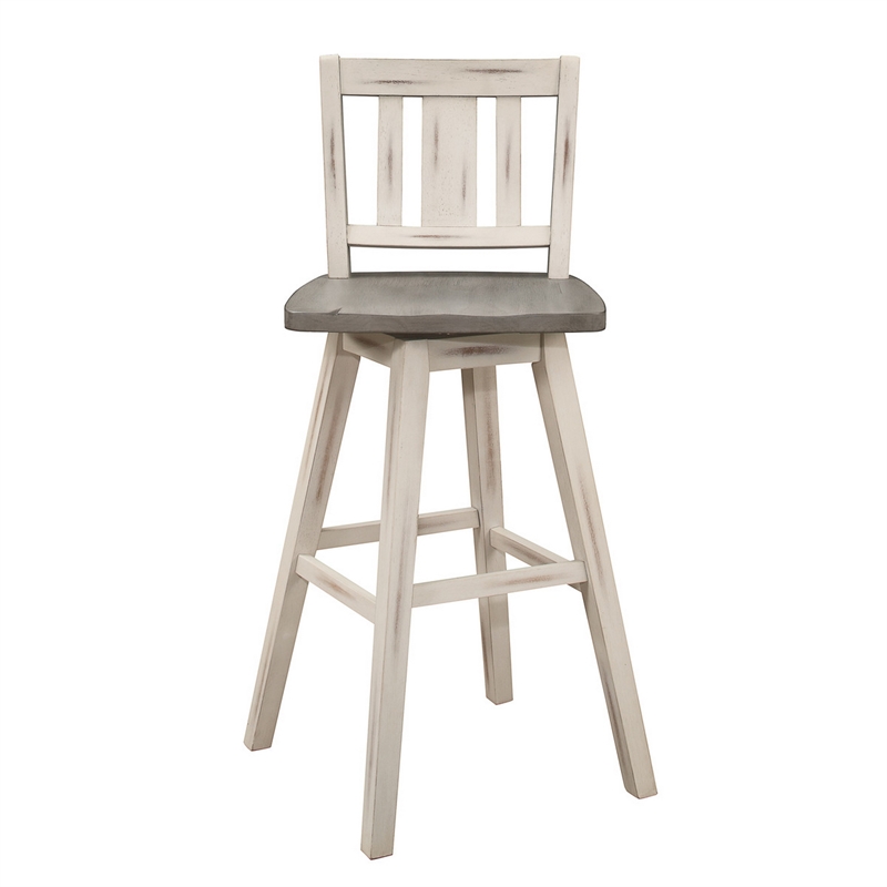 Pemberly Row 29 Inch Bar Height Swivel Chair Set of 2 Vertical Slat Back