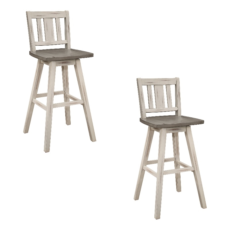 Pemberly Row 29 Inch Bar Height Swivel Chair Set of 2 Vertical Slat Back