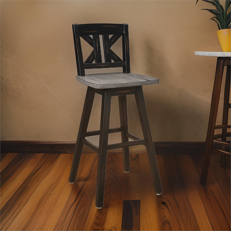 Pemberly Row 29 Inch Bar Height Swivel Chair Set of 2 with X Back Design