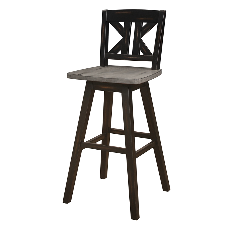 Pemberly Row 29 Inch Bar Height Swivel Chair Set of 2 with X Back Design