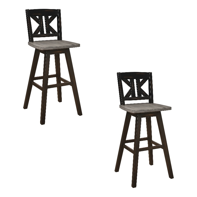 Pemberly Row 29 Inch Bar Height Swivel Chair Set of 2 with X Back Design