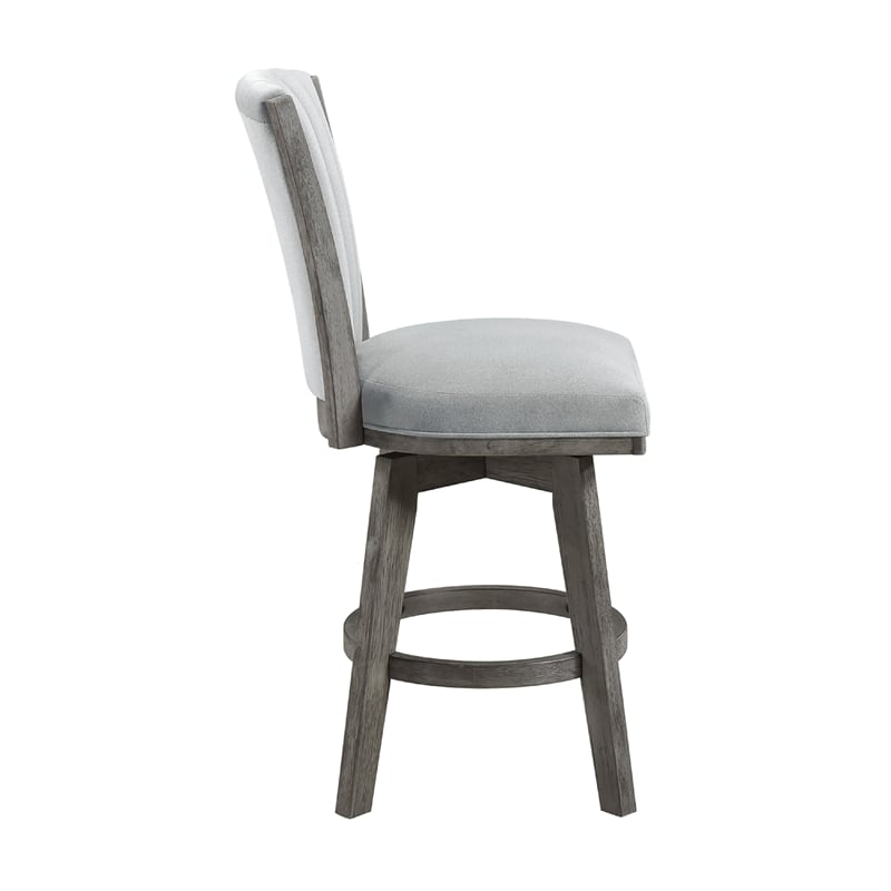 Pemberly Row Set of 2 Swivel Counter Stool Chairs Gray Channel Tufted Velvet