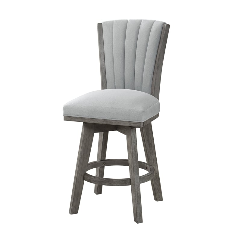 Pemberly Row Set of 2 Swivel Counter Stool Chairs Gray Channel Tufted Velvet