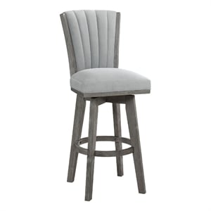 Pemberly Row Set of 2 Swivel Barstool Chairs in Gray Wood Channeled Velvet