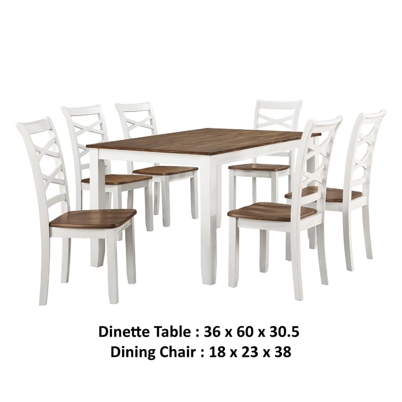 Pemberly Row 7 Piece Dinette Set Table and 6 Dining Chairs White Brown Wood