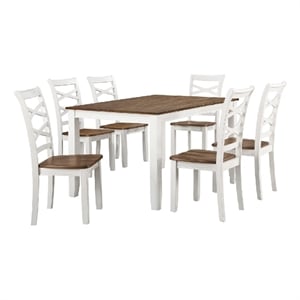 Pemberly Row 7 Piece Dinette Set Table and 6 Dining Chairs White Brown Wood