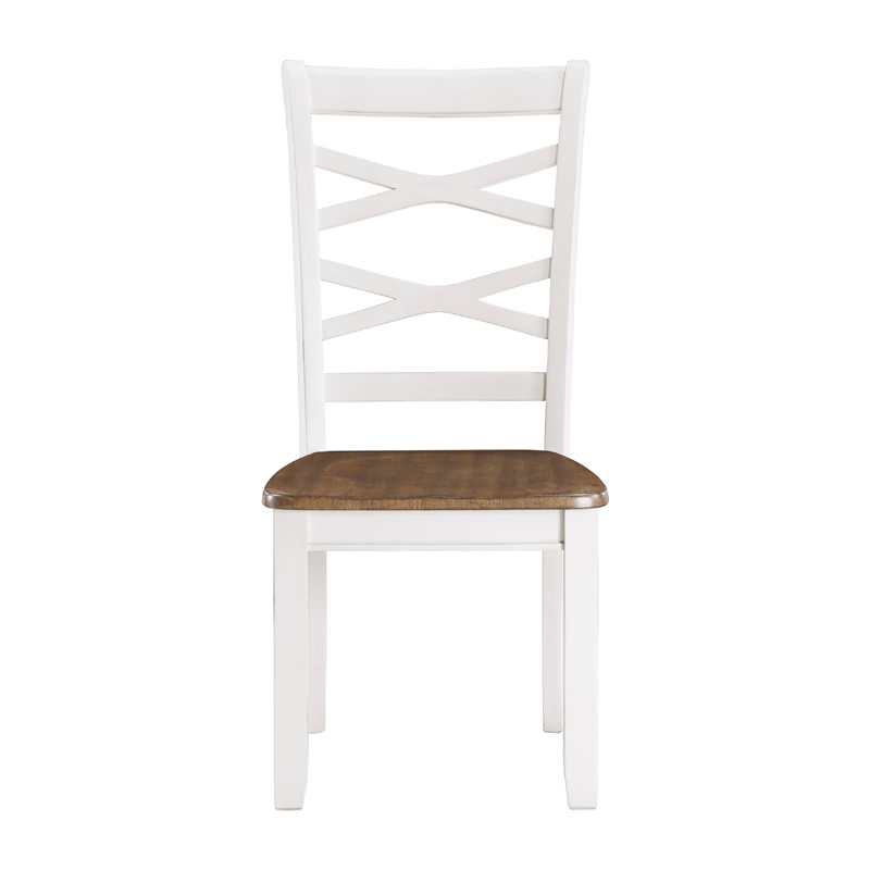 Pemberly Row 7 Piece Dinette Set Table and 6 Dining Chairs White Brown Wood