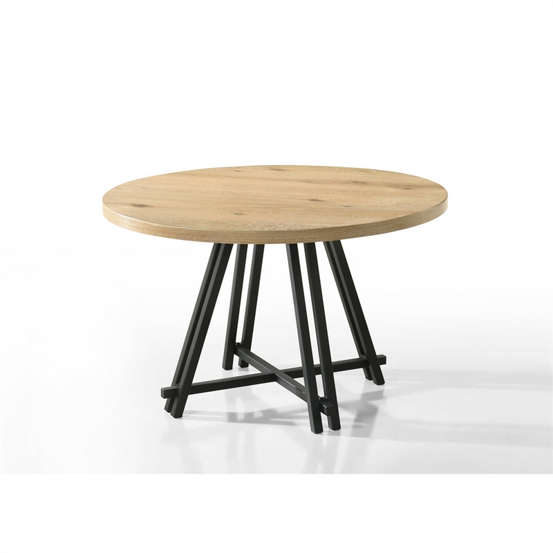Pemberly Row Dining Table Set with 4 Chairs Solid Wood Round Top Black Metal