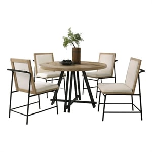 Pemberly Row Dining Table Set with 4 Chairs Solid Wood Round Top Black Metal