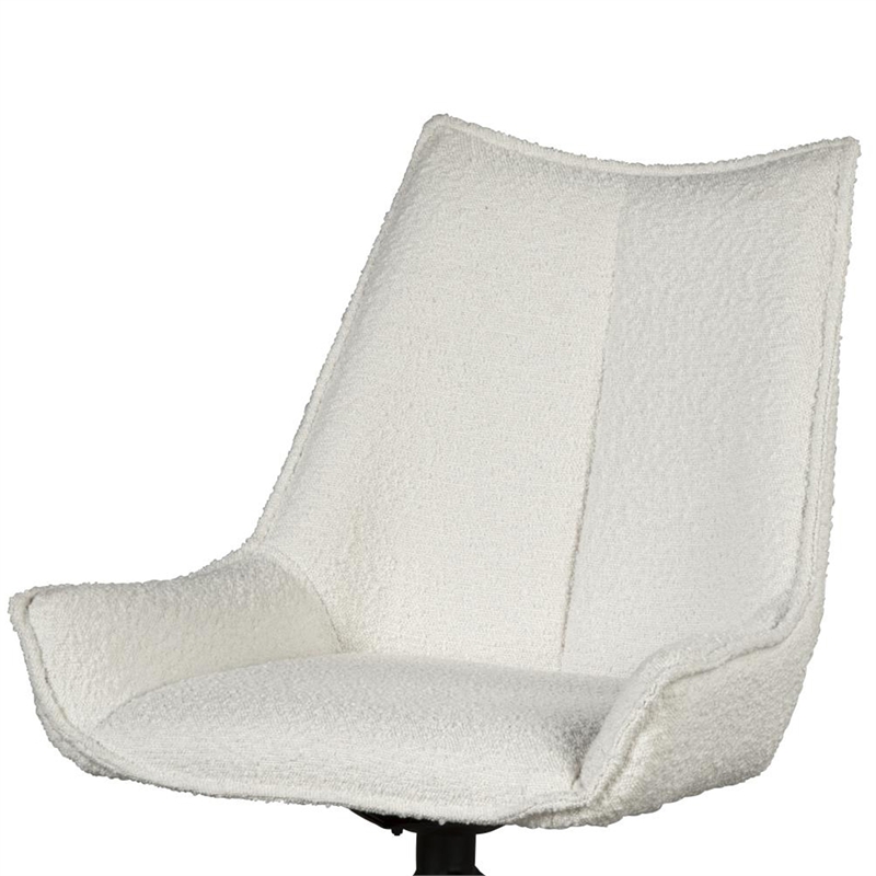 Pemberly Row Swivel Accent Side Chair in White Fabric Black Iron Frame