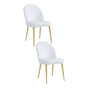 Pemberly Row 24 Inch Dining Chair Set of 2 Curved Back White Faux Leather Gold