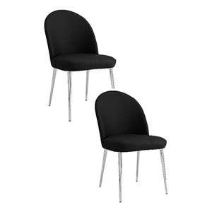 Pemberly Row 24 Inch Set of 2 Dining Chairs Curved Back Black Faux Leather