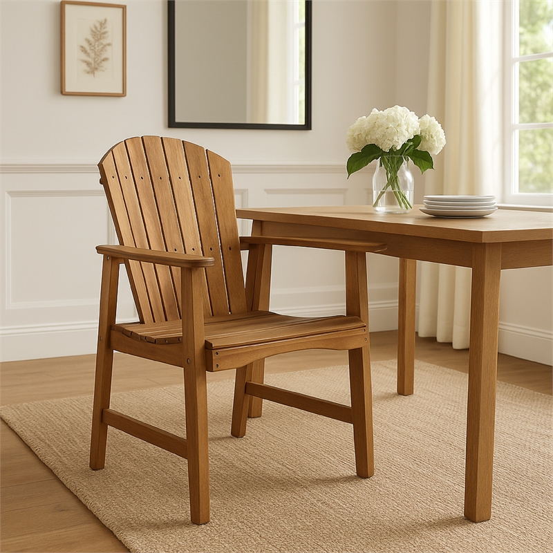 Pemberly Row Outdoor Dining Chair Set of 2 H Frame Adirondack Brown Acacia Wood