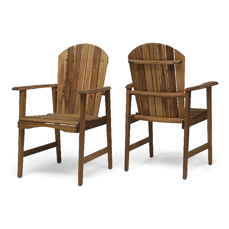 Pemberly Row Outdoor Dining Chair Set of 2 H Frame Adirondack Brown Acacia Wood