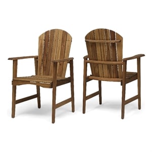 Pemberly Row Outdoor Dining Chair Set of 2 H Frame Adirondack Brown Acacia Wood