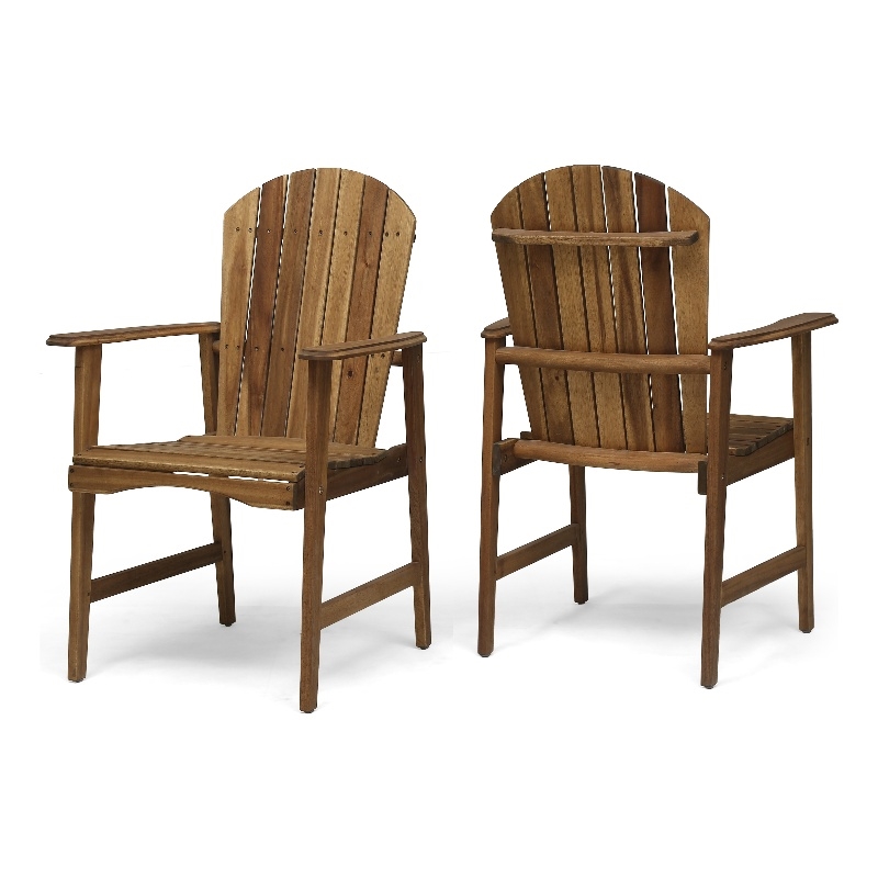 Pemberly Row Outdoor Dining Chair Set of 2 H Frame Adirondack Brown Acacia Wood