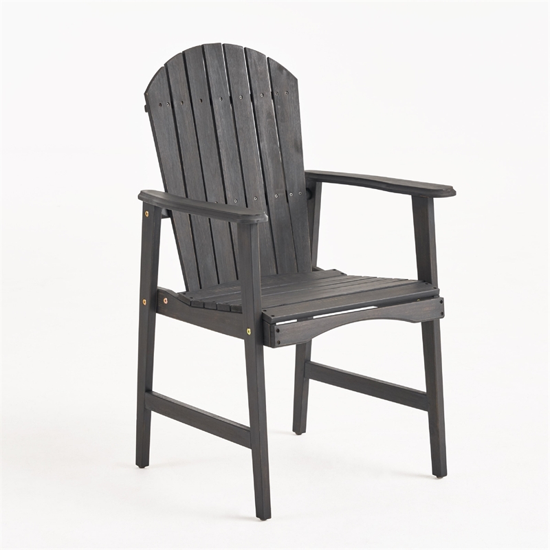 Pemberly Row Outdoor Dining Chair Set of 2 Adirondack in Dark Gray Acacia Wood