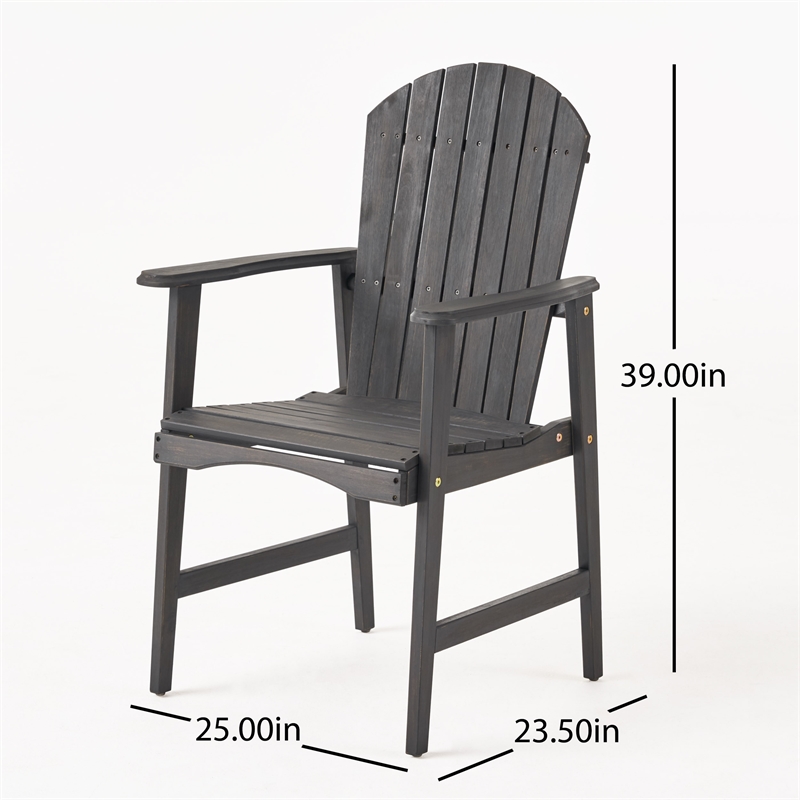 Pemberly Row Outdoor Dining Chair Set of 2 Adirondack in Dark Gray Acacia Wood