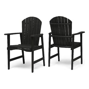 Pemberly Row Outdoor Dining Chair Set of 2 Adirondack in Dark Gray Acacia Wood