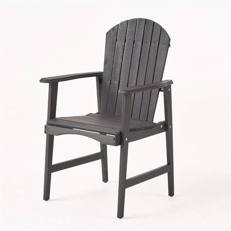 Pemberly Row Outdoor Dining Chair Set of 2 Adirondack in Dark Gray Acacia Wood