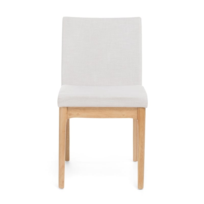 Pemberly Row Chair Set of 2 Brown Wood Frame Light Beige Padded Fabric