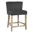 Pemberly Row Counter Stool Chair Soft Dark Gray Fabric Graywash Solid Wood
