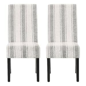 Pemberly Row Chair Set of 2 Retro Style Armless Design White Gray Stripes