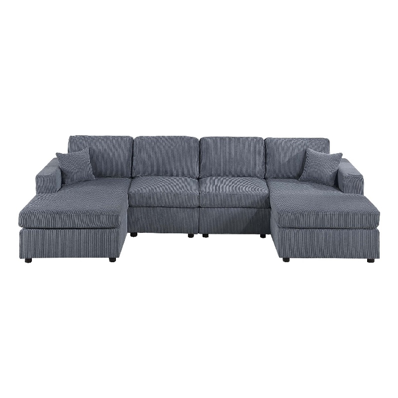 Pemberly Row U Sectional Sofa Set with Chaise Armless Chair 2 Pillows in Gray