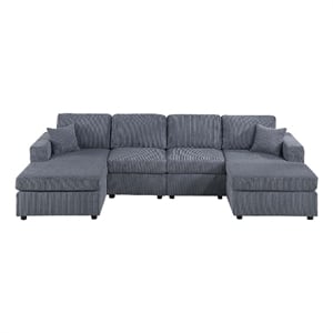 Pemberly Row U Sectional Sofa Set with Chaise Armless Chair 2 Pillows in Gray