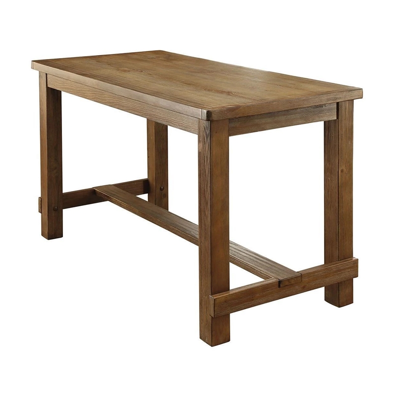 Pemberly Row 5 Piece Bar Height Table and Chair Set Ivory Linen Rustic Oak Wood