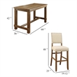 Pemberly Row 5 Piece Bar Height Table and Chair Set Ivory Linen Rustic Oak Wood