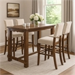 Pemberly Row 5 Piece Bar Height Table and Chair Set Ivory Linen Rustic Oak Wood