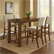 Pemberly Row 5 Piece Bar Height Table and Chair Set Ivory Linen Rustic Oak Wood