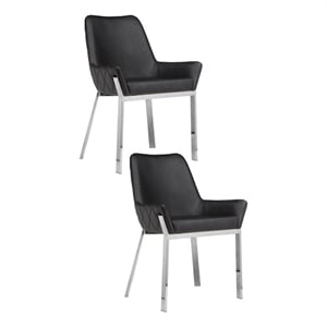 Pemberly Row 23 Inch Set of 2 Dining Chairs Foam Fill Black Faux Leather