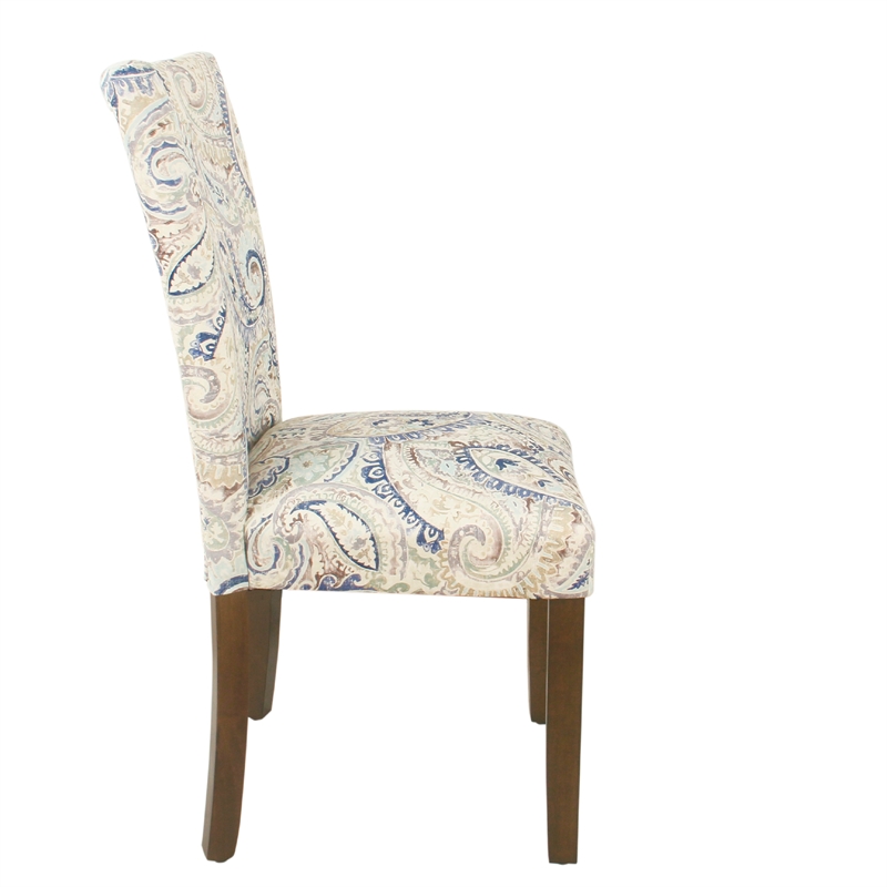 Pemberly Row Parsons Dining Chair Set of 2 Cream Blue Velvet Paisley Print