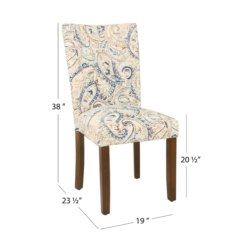 Pemberly Row Parsons Dining Chair Set of 2 Cream Blue Velvet Paisley Print