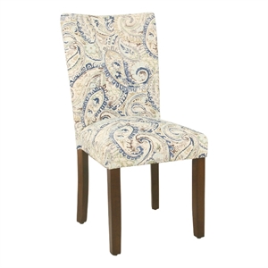 Pemberly Row Parsons Dining Chair Set of 2 Cream Blue Velvet Paisley Print