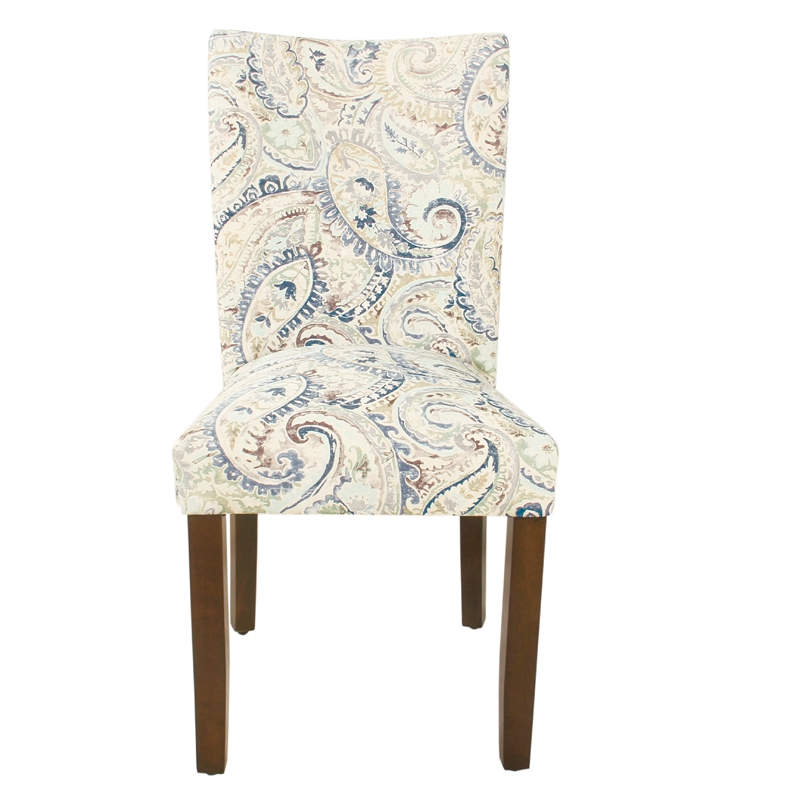 Pemberly Row Parsons Dining Chair Set of 2 Cream Blue Velvet Paisley Print