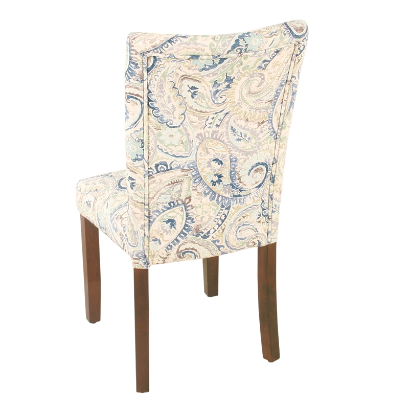 Pemberly Row Parsons Dining Chair Set of 2 Cream Blue Velvet Paisley Print