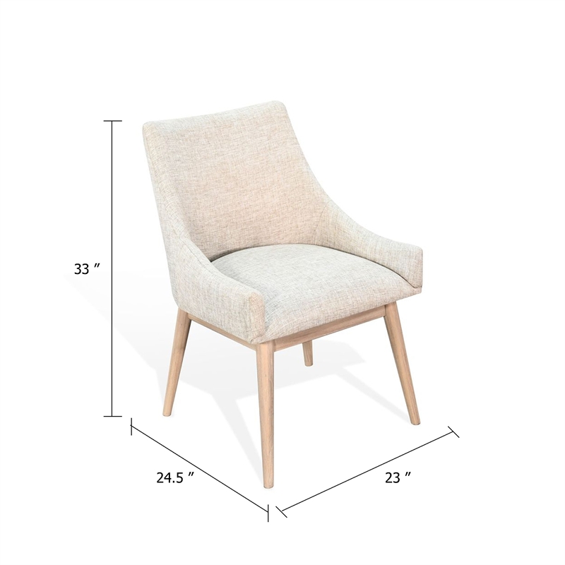 Pemberly Row Low Back Dining Chair Set of 2 Light Gray Fabric Wheat Brown Wood