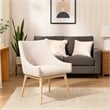 Pemberly Row Low Back Dining Chair Set of 2 Light Gray Fabric Wheat Brown Wood
