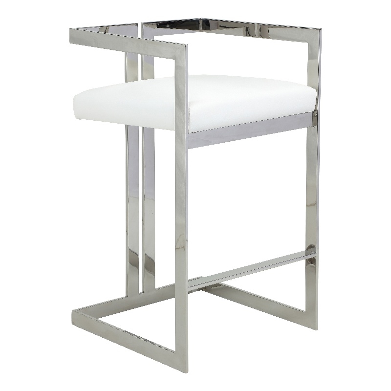 Pemberly Row 30 Inch Barstool Chair White Faux Leather Silver Stainless Steel