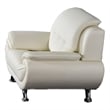 Pemberly Row 50 Inch Sofa Chair Tufted Ivory Faux Leather Chrome Metal Wood