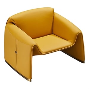 Pemberly Row 38 Inch Accent Chair Yellow Real Leather Upholstery Gold Metal