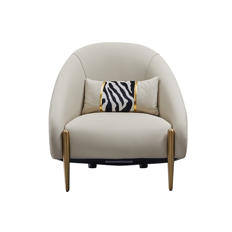 Pemberly Row 33 Inch Accent Chair Curved Gray Real Leather with Gold Metal