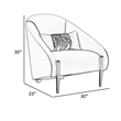 Pemberly Row 33 Inch Accent Chair Curved Gray Real Leather with Gold Metal