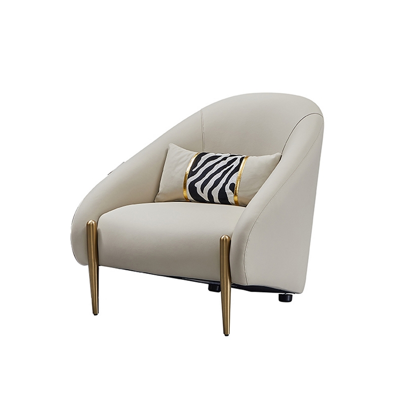 Pemberly Row 33 Inch Accent Chair Curved Gray Real Leather with Gold Metal